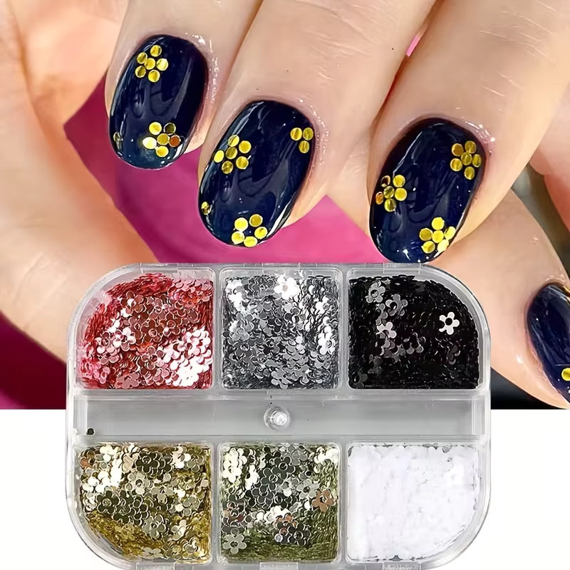 SJP Mini-Nailart-Accessoires mit 6 Fächern, Silber, Rosa, Schwarz, Weiß, Glitzer - Bild 2