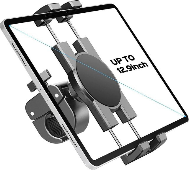 Universelle Tablet und Smartphone Halterung für Spin Bike und Heimtrainer, kompatibel mit 4,7 bis 13 Zoll, Farbe: Schwarz - Bild 1