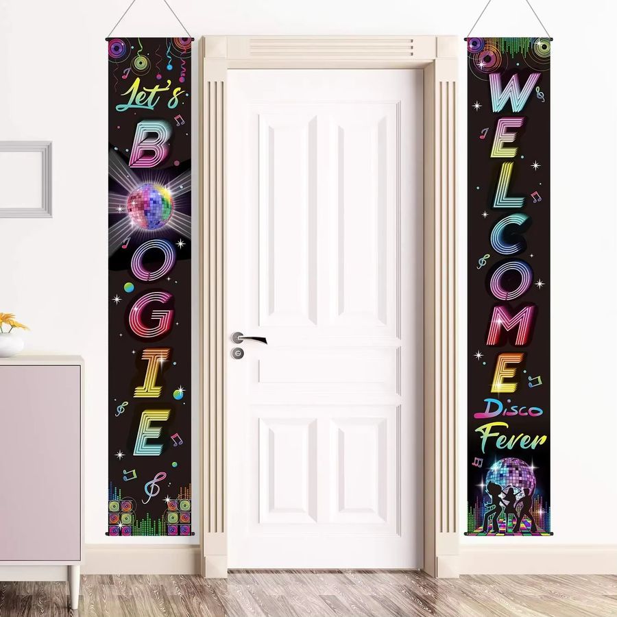 VIKAMA 2-teiliges Set Vintage-Disco-Veranda-Schild im 1970er-Jahre-Stil, hängende Türpaare Multicolor, B/H: 30 x 30 cm - Bild 5