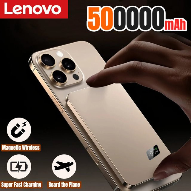 Lenovo 3 in 1 Magnetische Kabellose Powerbank 50000mAh mit 22,5W Schnellladefunktion für MagSafe, iPhone und Samsung, Grau - Bild 1