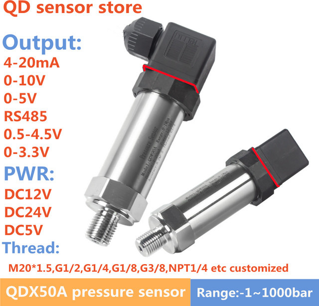 Edelstahl-Drucksensor für Wasser, Öl, Kraftstoff, Gas und Luftdruck mit G1/2 G1/4 Anschluss, 12-36V, 4-20mA und RS485, Farbe: Silber - Bild 1