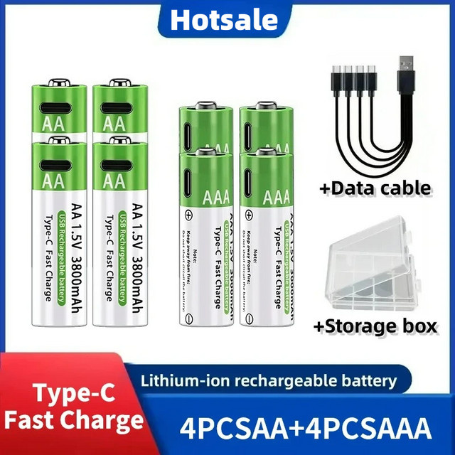 NDNNAS Wiederaufladbare AA und AAA Batterien in Grün mit 3800 mAh und 3000 mAh für Taschenlampen, Spielzeug und Uhren - Bild 1