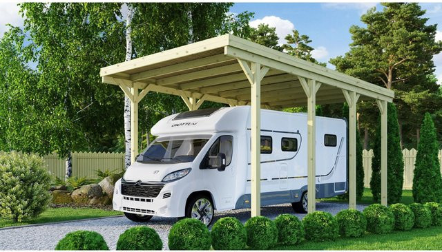 Karibu Caravan Carport aus Kiefernholz in Natur/Beige, B/T: 384 x 588 cm - Bild 1