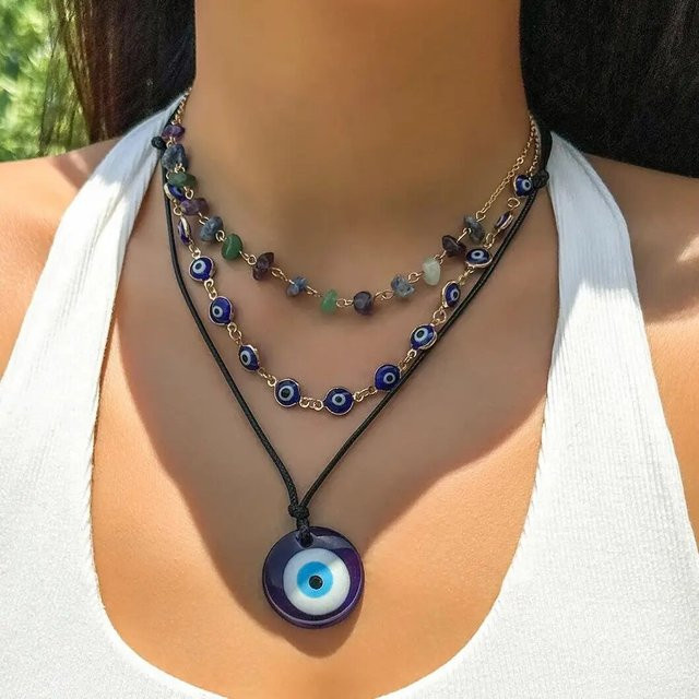 Ingemark Halskette, blaue Perlenkette, böser Blick, Damen - Bild 1