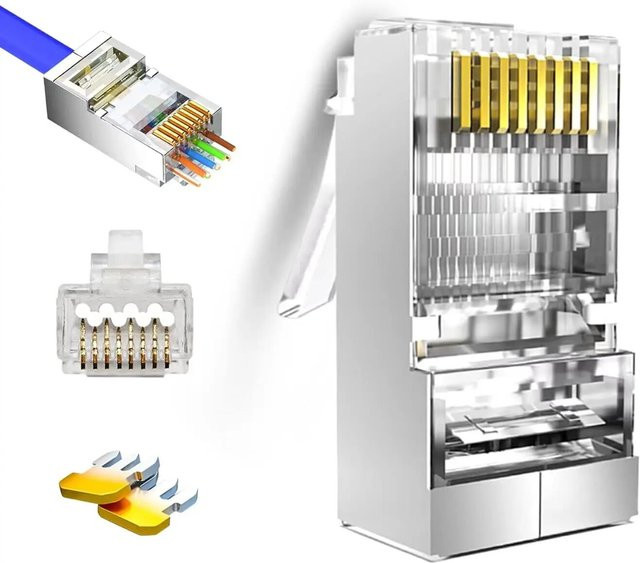 ZoeRax 50er-Pack RJ45 Pass-Through Stecker Cat6, abgeschirmte RJ45 Modularstecker, vergoldet, 8P8C - Bild 1