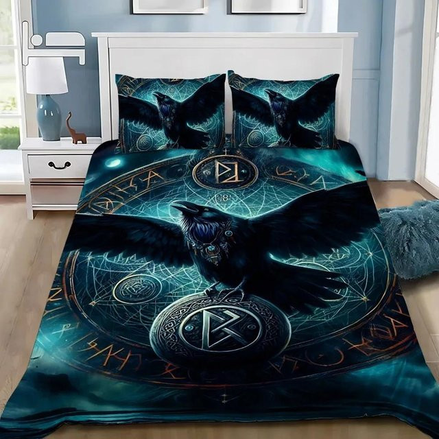 Monika Chen Bettwäsche Set mit Wikinger Wolf und keltischem Symbol in Blau, 3-teilig, B/H: 150 x 200 cm - Bild 1