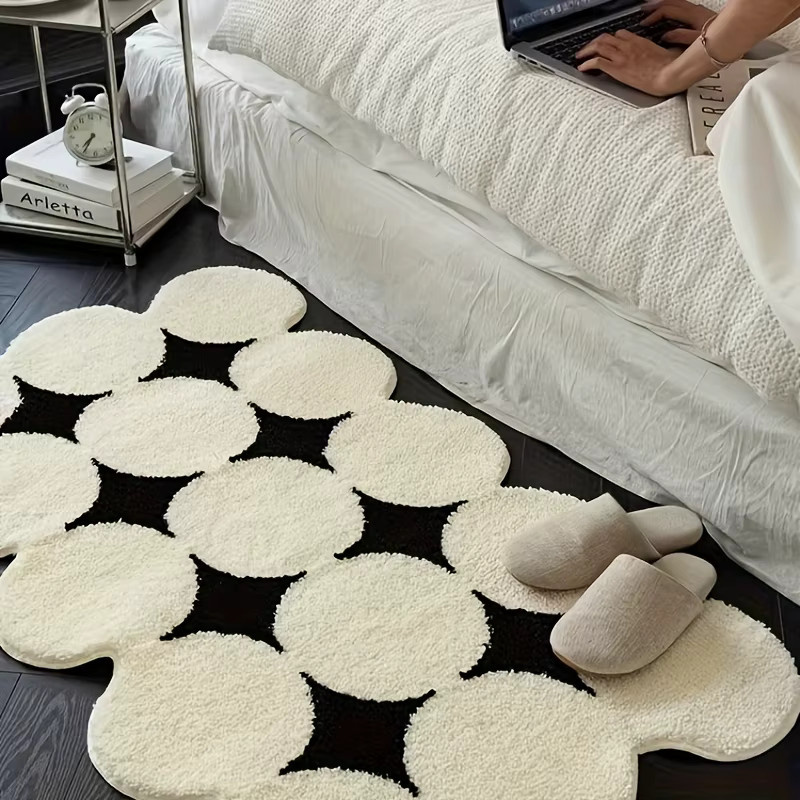 VIKAMA Badezimmermatte mit Stern-Design in Schwarz-Weiß, weiche und saugfähige Teppichmatte für Badezimmer, Wohnzimmer oder Schlafzimmer, Breite: 60 cm, Tiefe: 40 cm - Bild 2