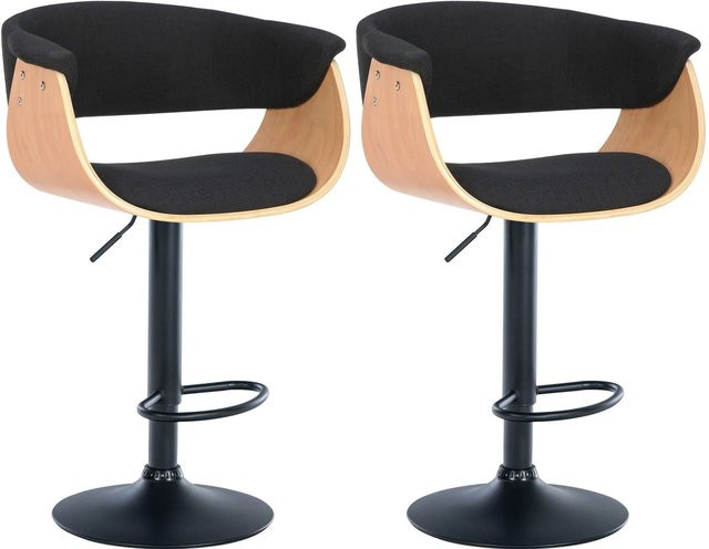 2er Set DELUKE Barhocker BAKOT höhenverstellbare Barstühle mit Lehne, drehbar, Stoff Natura/Schwarz, B/T/H: 60 x 51 x 90 cm - Bild 1