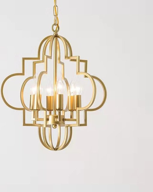 Wecus Vintage Kronleuchter aus Schmiedeeisen in Gold, Pendelleuchte im nordischen Design für Wohnzimmer, Esszimmer, Schlafzimmer, Café und Küche - Bild 1