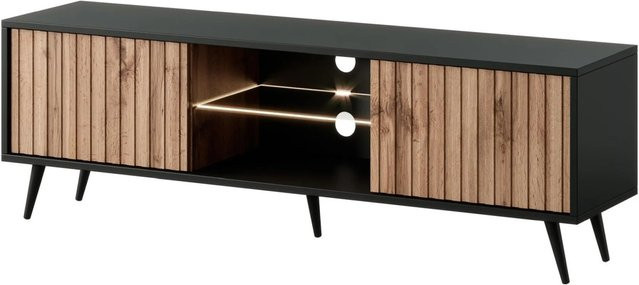 TV-Lowboard Selsey Bello mit LED-Beleuchtung in Schwarz und Wotan Eiche Lamelle, Breite: 135 cm - Bild 1