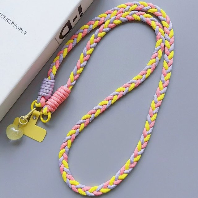 Buntes geflochtenes Handy-Lanyard in Pink und Lila als universeller Anti-Verlust Umhängetaschengurt für dich - Bild 1