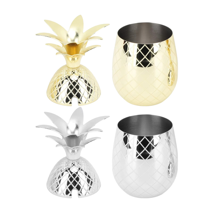 VBESTLIFE Ananasbecher mit Deckel aus Edelstahl, 500 ml, Silber oder Gold - Bild 1