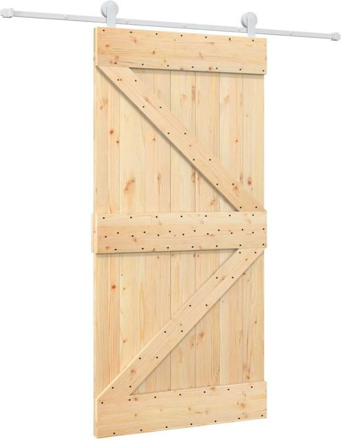vidaXL Schiebetür aus massivem Kiefernholz in Natur und Weiß, B/H: 100 x 210 cm - Bild 1