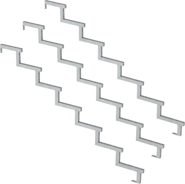 Vinuovo 3er Set Treppenwangen aus verzinktem Stahl für 7 Stufen, Farbe: Silber/Grau, Breite: 119 cm - Bild 1
