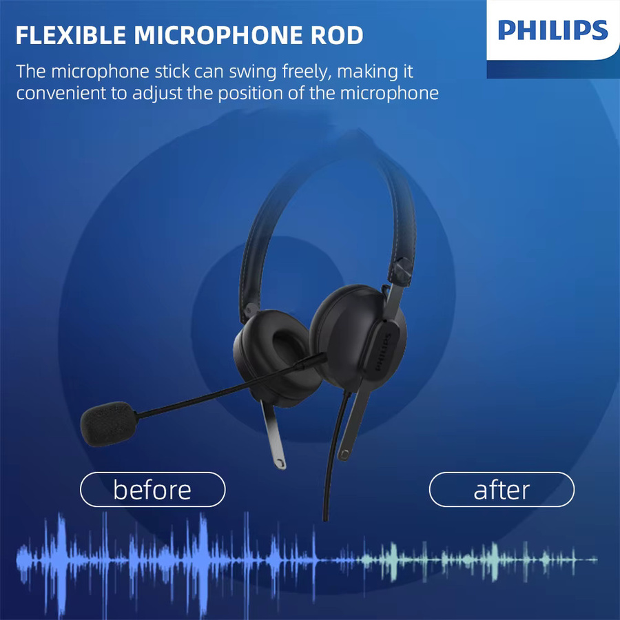 Philips SHM2018/SHM2028 Kabelgebundener Kopfhörer mit Mikrofon und ENC Geräuschunterdrückung in Schwarz mit 3,5mm Jack und USB-C Anschluss - Bild 3