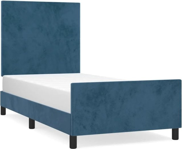 vidaXL Bettgestell mit Kopfteil aus Samt in Dunkelblau, B/T/H: 100 x 200 x 128 cm - Bild 1