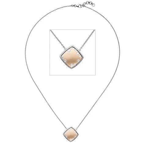 Colfem Kette mit Anhänger, 375 Gold, Weißgold, Rotgold, bicolor, matt, 10 Zirkonia, 45 cm, Unisex - Bild 1