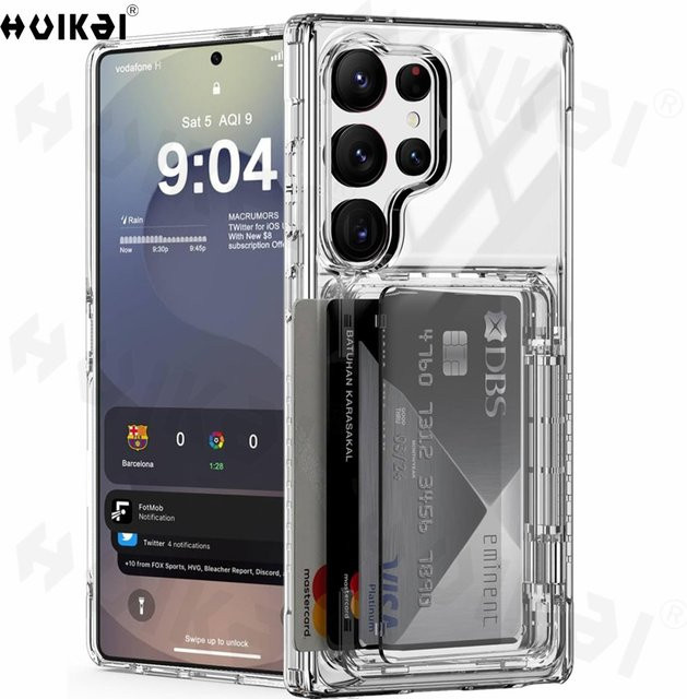 Robuste Samsung Smartphone Schutzhülle mit Brieftasche und Kartenhalter als schlankes Schiebefach in Transparent - Bild 1