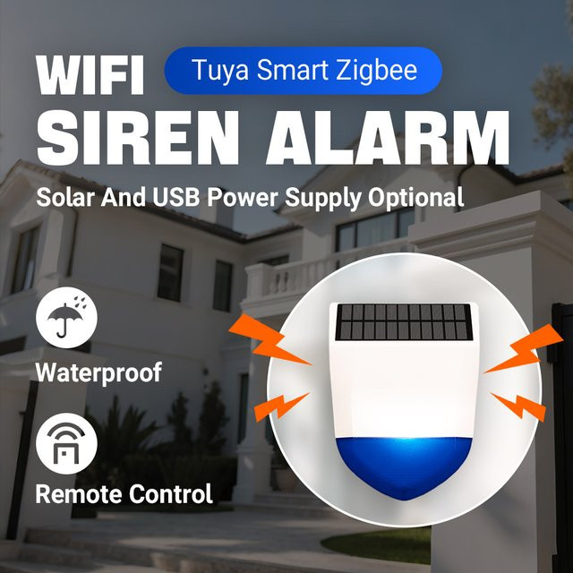 Tuya Smart Zigbee/Wifi Außenalarm mit 95 dB Sirene, wasserdicht IPX5, Solar- und USB-Stromversorgung, Farbe: Weiß - Bild 1