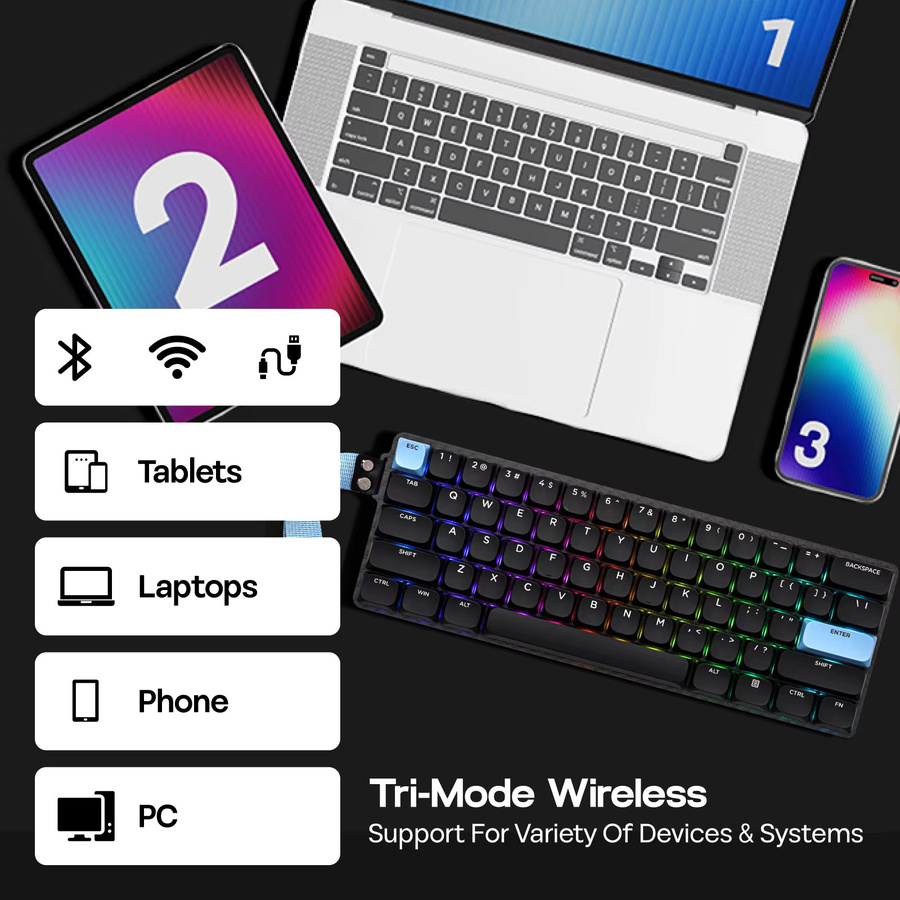 EPOMAKER Carbon60 Mechanische Tastatur 60 % mit Kohlefasergehäuse in Schwarz, QMK/VIA Unterstützung, Bluetooth 5.0, 2,4 GHz und USB-C Verbindung, ANSI Layout - Bild 3