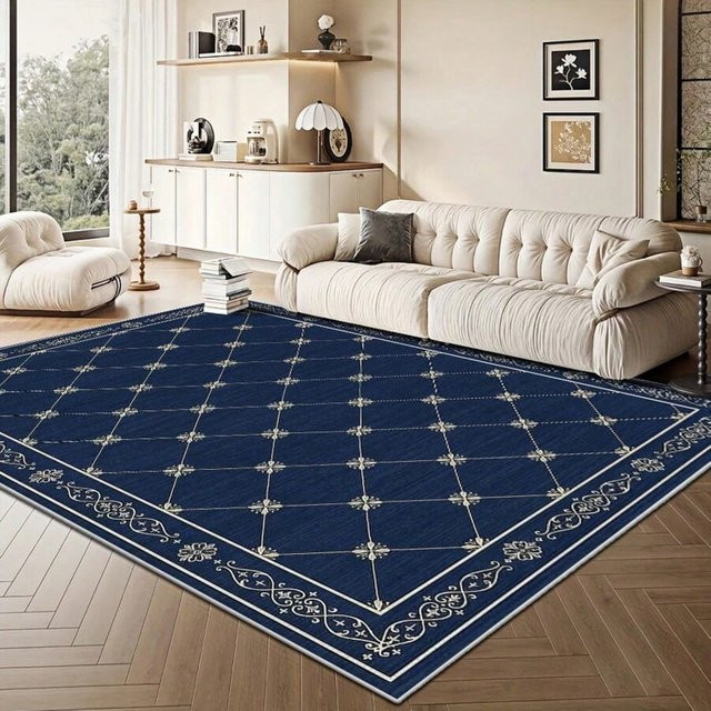 VIKAMA Moderner Luxus-Wohnzimmerteppich in Blau, rutschfest und pflegeleicht, rechteckige Bodenmatte für Wohnzimmer, Schlafzimmer, Esszimmer, Arbeitszimmer oder Balkon - Bild 1