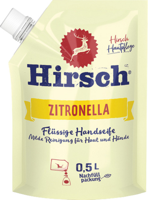 Hirsch Zitronella Flüssige Handseife Nachfüllbeutel, 500 ml, Unisex - Bild 1