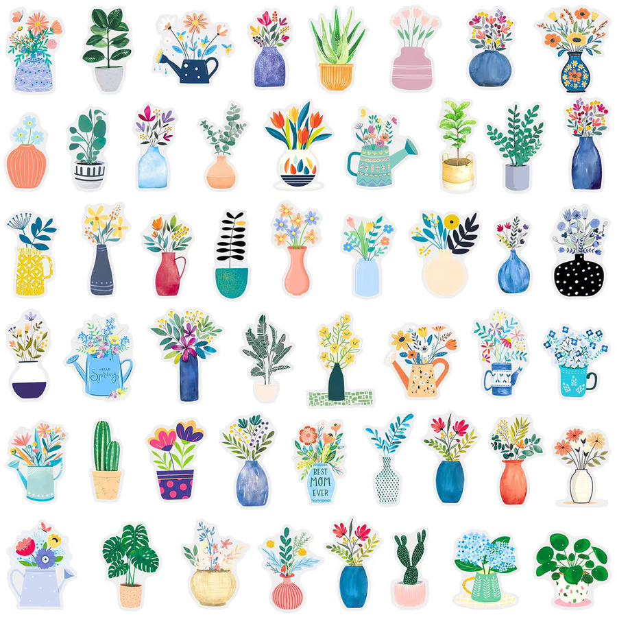 50 Stück transparente Blumentopf-Pflanzenpapier im nordischen Stil mit Cartoon-Motiv von AnimeWorlds Store, wasserfestes PET-Pflanzenpapier in Multicolour - Bild 1