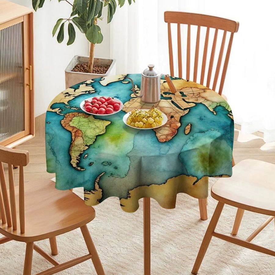 VIKAMA Tischdecke mit Weltkarten-Motiv im Retro-Stil, wasserdicht und ölbeständig - Bild 2