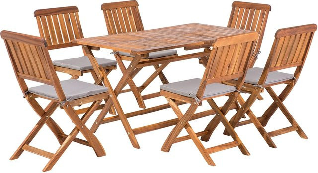 Beliani Gartentisch Set in Dunkelbraun und Grau mit Holzoptik und Polyester-Elementen B/T/H: 140 x 75 x 90 cm - Bild 1