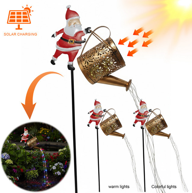 Alloet Solar-Weihnachtsmann Gießkanne mit LED-Licht als dekorative Weihnachtsbeleuchtung für Garten und Außenbereich in Mehrfarbig - Bild 1