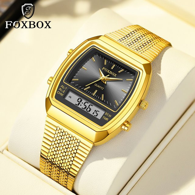 Foxbox Mode Armbanduhr, Quarz, Edelstahl, Gold, Schwarz, Herren - Bild 1