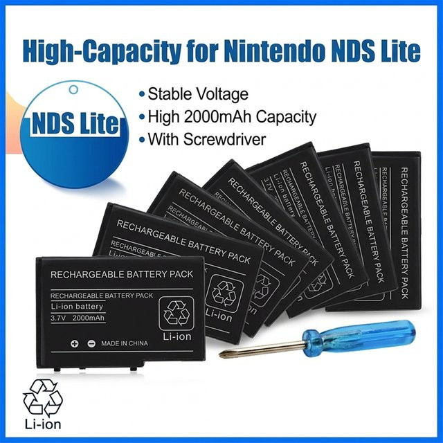 PURFIELD Ersatzakku für Nintendo DS Lite, 2000mAh 3,7V Li-Ionen-Akku in Schwarz inklusive Mini-Schraubendreher-Set - Bild 1