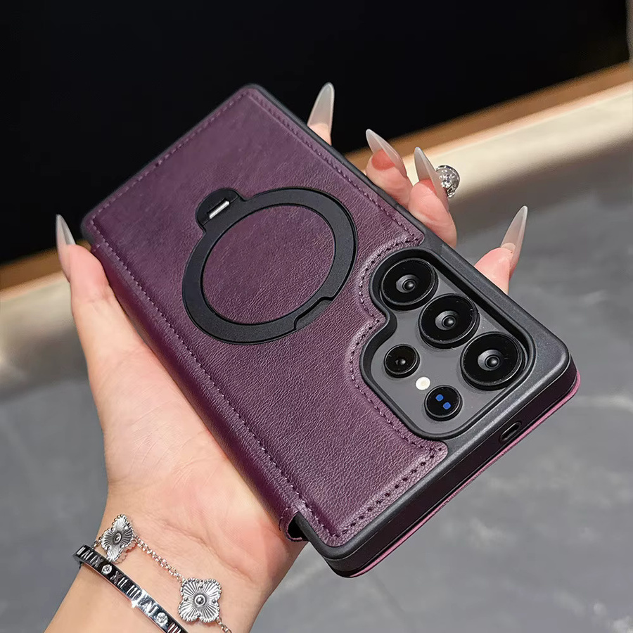 Magnetische Leder-Schutzhülle mit 360 Grad Rotation für Samsung Galaxy S25 Ultra S24 FE S23 S22 Plus A56 5G A55 A36 A35 A26 A17 A16 A15 in Grau - Bild 1