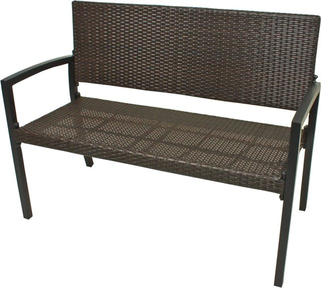 DELUKE Parkbank VALENT Gartenbank aus Aluminium und Kunststoffgeflecht in Braun, Breite: 116 cm - Bild 1
