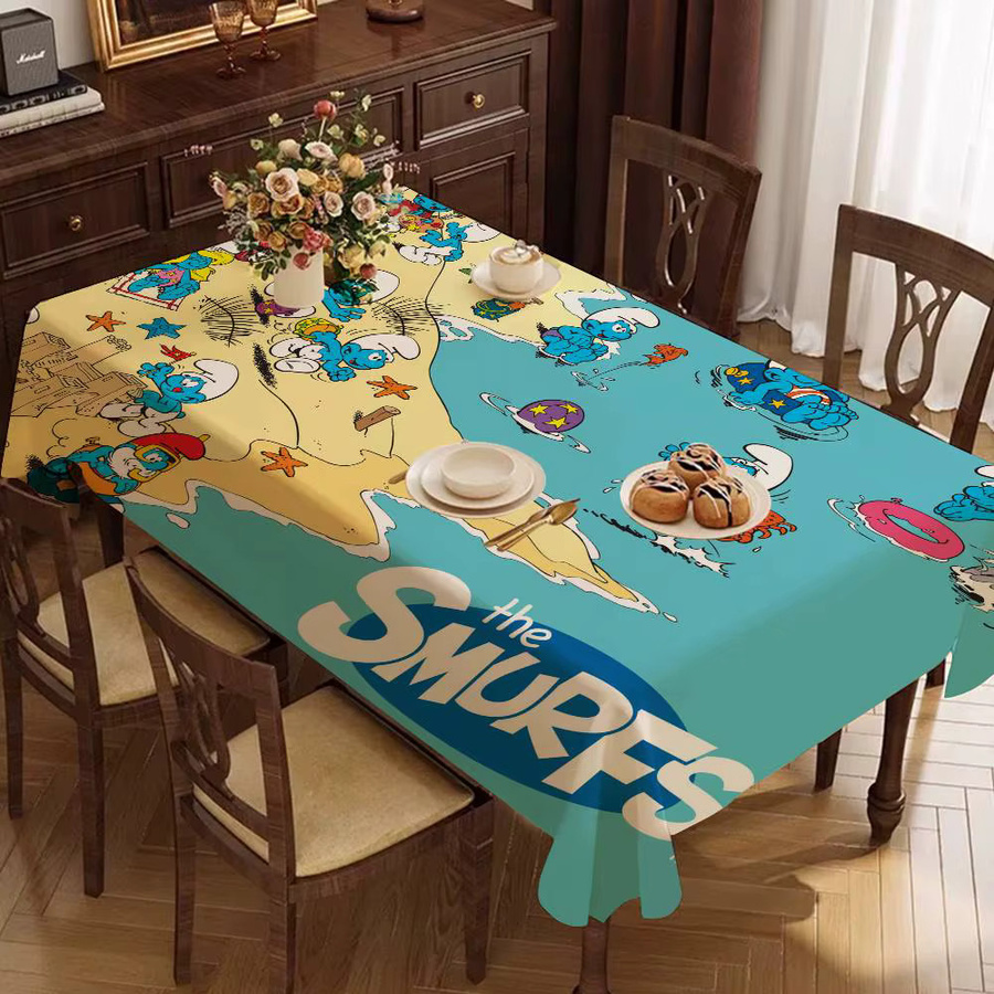 Potdemiel Tischdecke mit Cartoon-Smurf-Motiv, wasserabweisend und ölbeständig, rechteckig, mehrfarbig - Bild 3