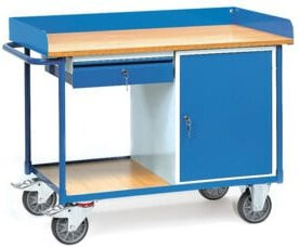 Fetra Werkstattwagen 2436 in Grau und Blau mit TPE-Reifen, Tragkraft 400 kg, abschließbar und rollbar mit Arbeitsplatte aus Holz und Stahl - Bild 1
