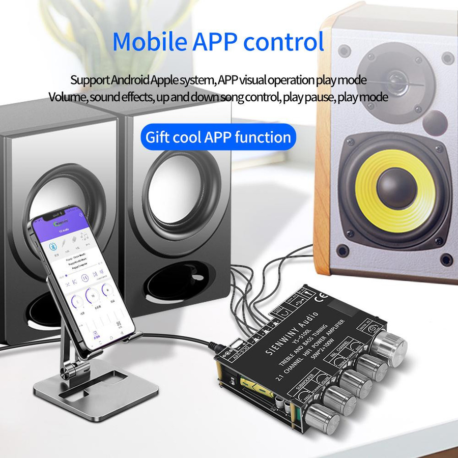 Andoer Bluetooth 2.1-Kanal Audio-Stereo-Verstärkerplatine mit Subwoofer 50 W + 50 W + 100 W in Schwarz - Bild 2