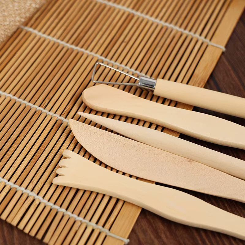 Töpferwerkzeug-Set aus Holz für Polymer-Ton und Modellierarbeiten in Braun und Beige - Bild 3