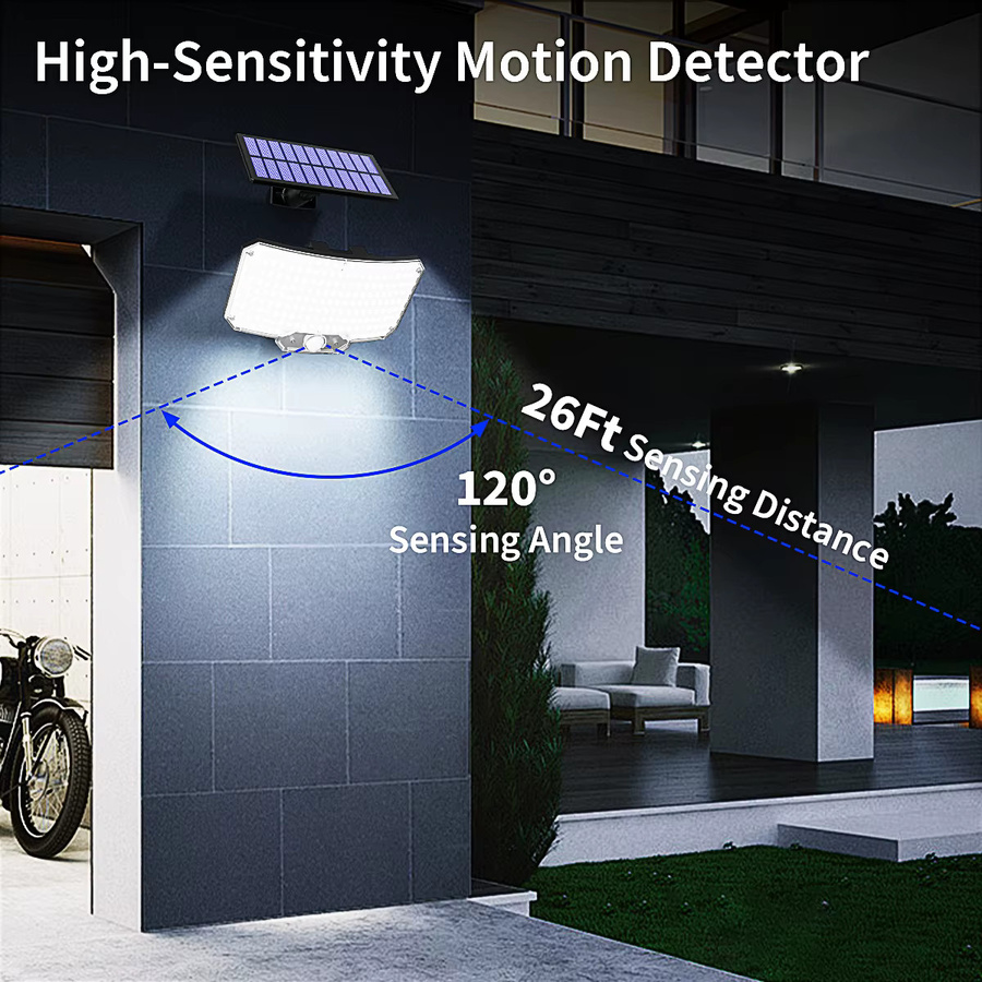 Aiopp Solar-Wandleuchte mit 234 LEDs und Fernbedienung, wasserdichtes Flutlicht mit Bewegungsmelder für Terrasse und Garage, Weiß - Bild 3