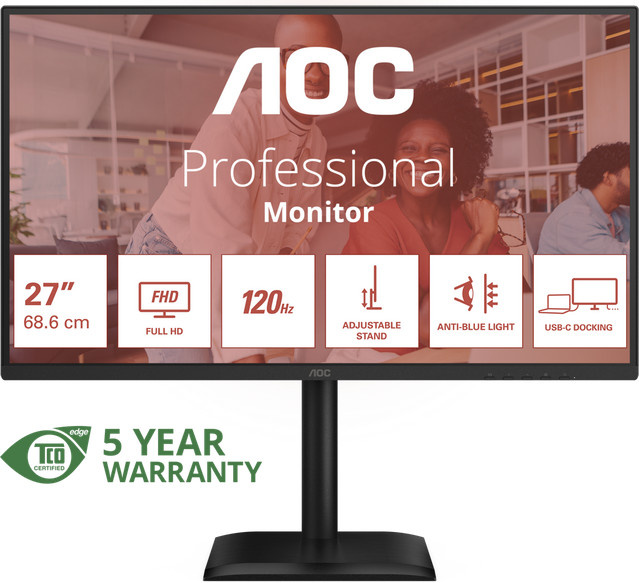 AOC 27E4CV LED-Monitor Full HD IPS 68,6 cm in Schwarz mit HDMI, DisplayPort und USB-C - Bild 1