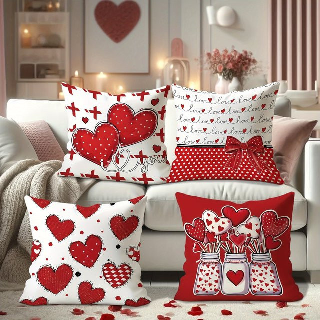 VIKAMA Dekorativer Kissenbezug mit rotem Herz-Design, quadratisch, Farbe: Rot, B/T/H: 40 x 40 x 40 cm - Bild 1