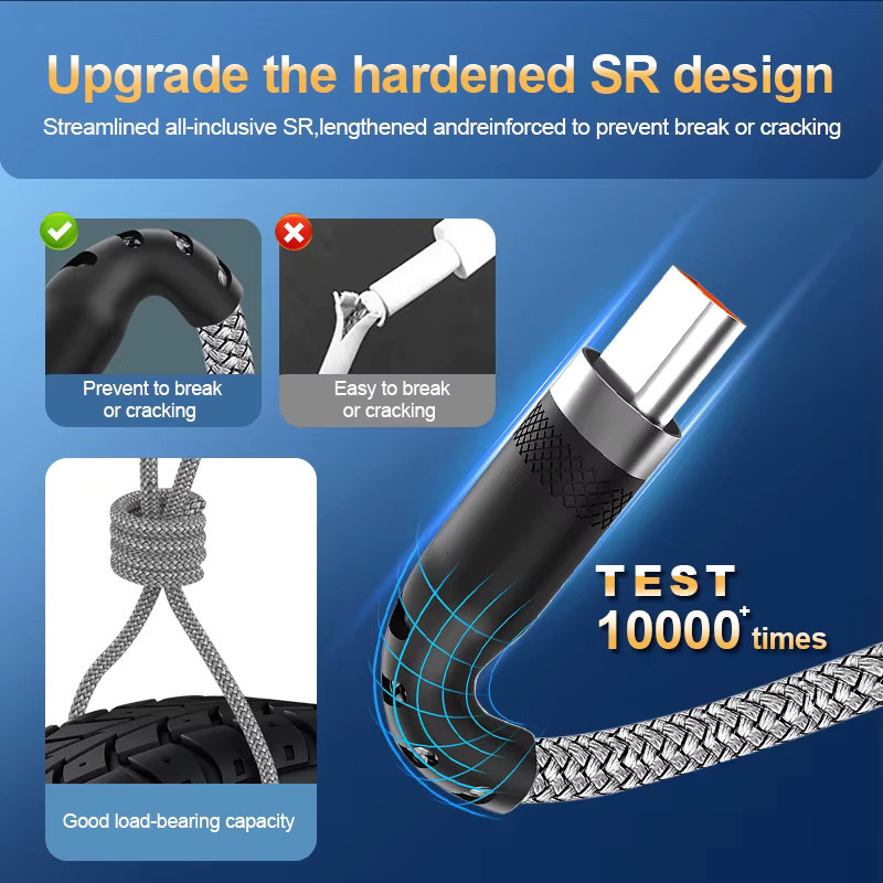 USB Typ-C Verlängerungskabel 6A Schnellladekabel aus nylon-geflochtenem Material in Schwarz für Handys, Tablets und Kameras - Bild 4