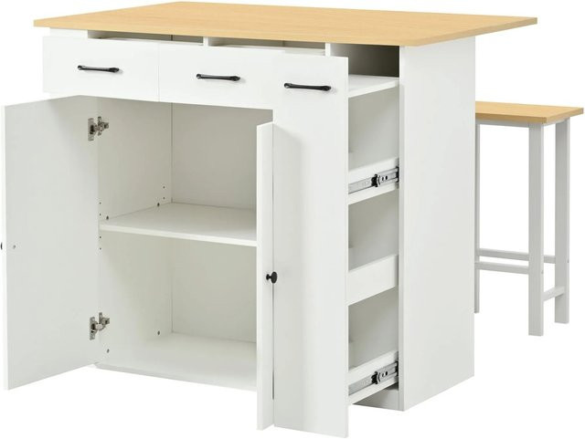 okwish Kücheninsel in Weiß mit ausziehbaren Steckdosen und Schubladen, modern, B/T/H: 120 x 45 x 96 cm - Bild 1