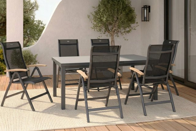 Hartman Alice Garten-Essgruppe in Xerix mit Tisch und 6 Klappstühlen aus Alu und Textil - Bild 1