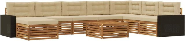 vidaXL Outdoor-Sofagarnitur aus Massivholz Akazie in Natur-Beige mit 9 Teilen und UV-beständigen Polstern - Bild 1