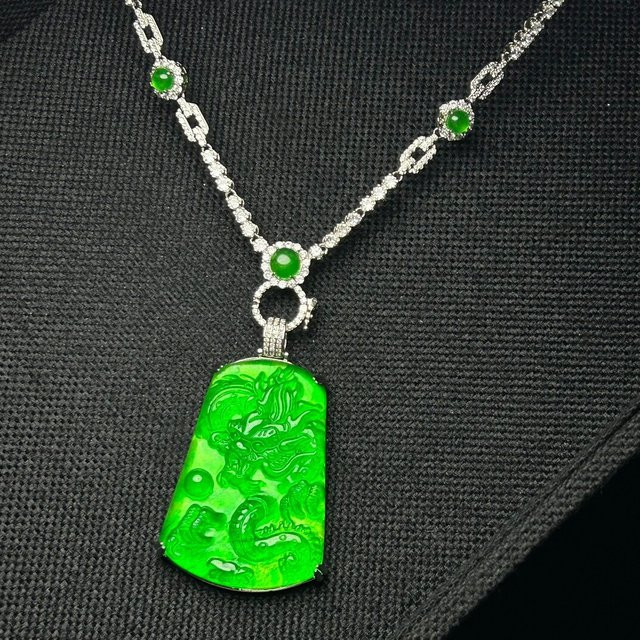 Anhänger Jadeite, Eisgrüner Jade, Silber, Unisex - Bild 1