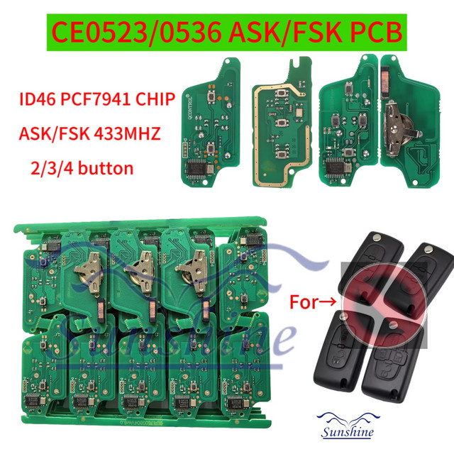 QCONTROL Ersatz Fernbedienung Platine für Peugeot und Citroen mit 2/3 Tasten, Farbe: Grün, Chip PCF7941, CE0523/CE0536 - Bild 1