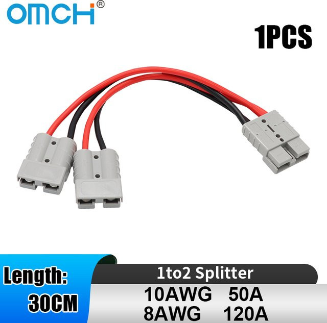 OMCH Hochstrom Solar Batterie Verlängerungskabel 1 zu 2 Splitter 30 cm 50A 10AWG/120A 8AWG - Bild 1