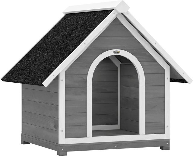 PawHut Außen-Hundehütte aus Holz in skandinavischem Design, wetterfestes Hundehaus mit wasserdichtem Dach und erhöhtem Boden, Grau und Weiß, B/T/H: 84 x 101 x 86 cm - Bild 1