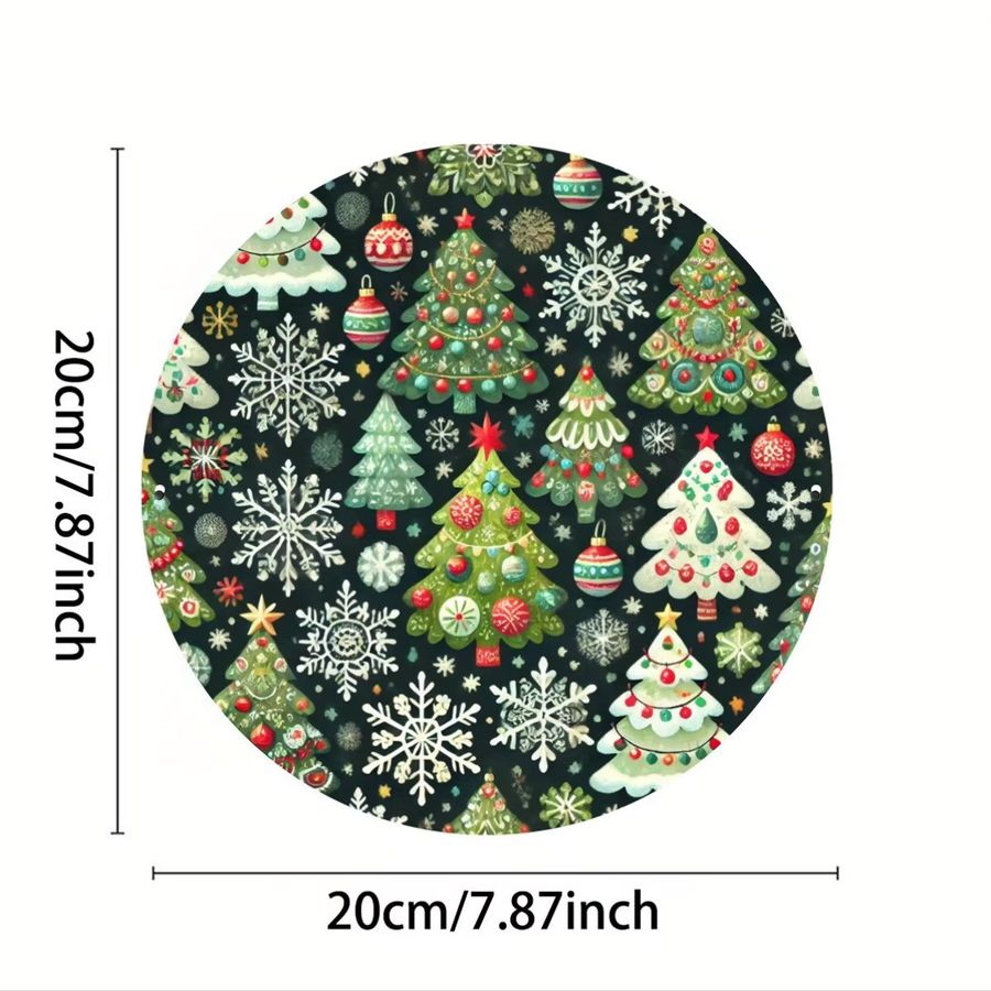 Rundes Metallblechschild Potdemiel mit Weihnachtsbaum- und Schneeflockenmuster in Multicolor, Durchmesser: 20 cm - Bild 2